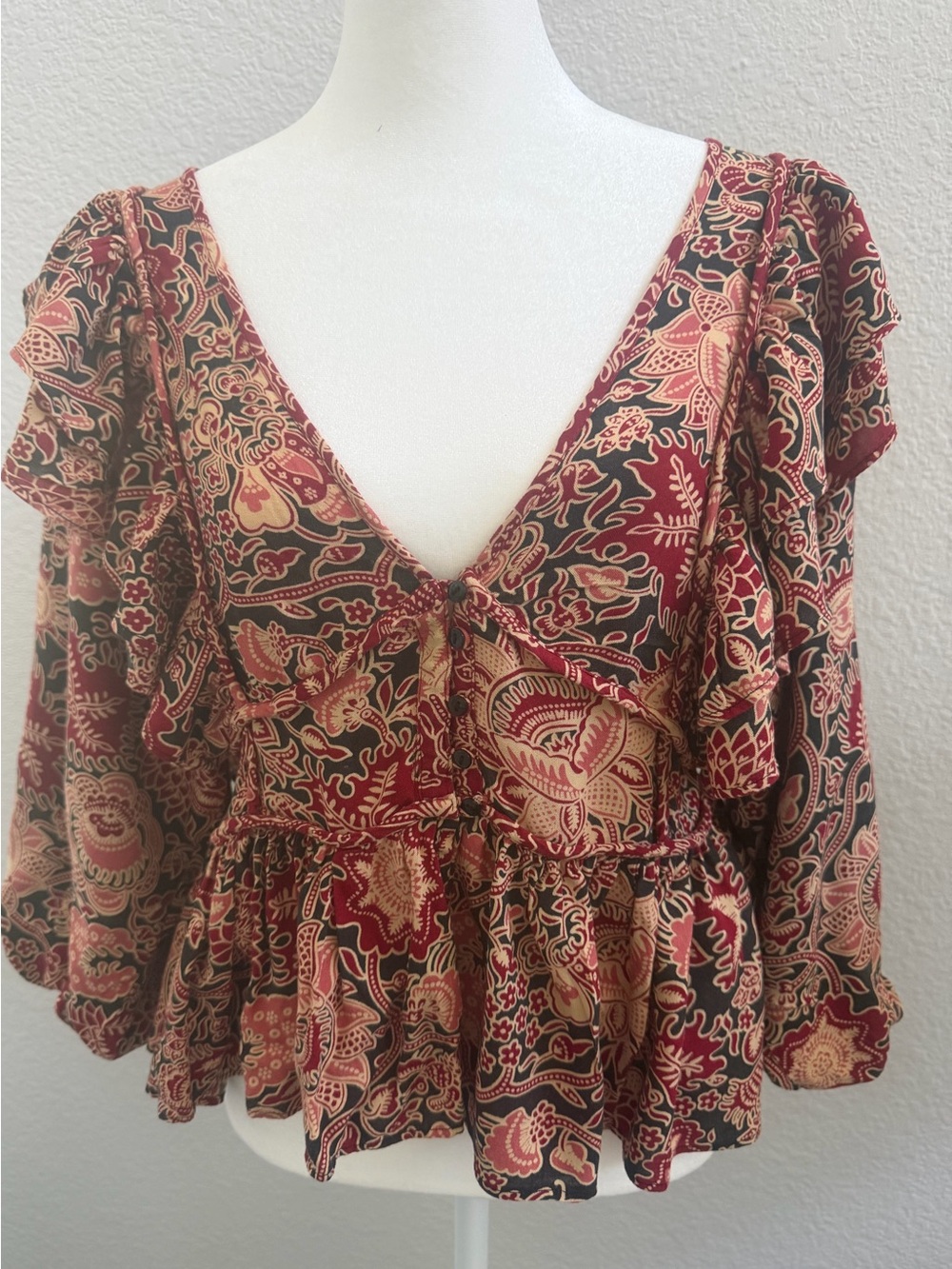 House of Harlow 1960 Jaipur Print Ruffle Blouse Small Boho